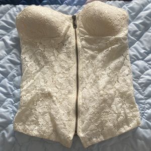 Ivory lace boned corset tube top